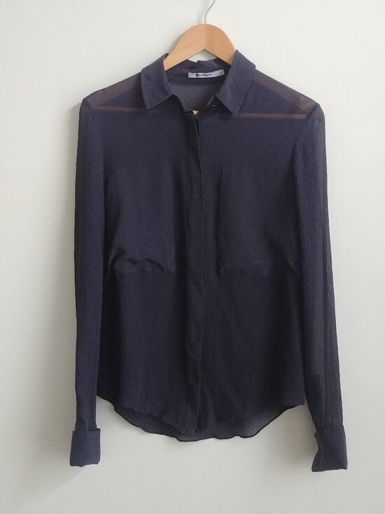 T by Alexander Wang Tops - T by Alexander Wang 100% silk semi sheer black button down shirt top Small